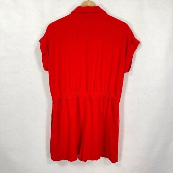 She + Sky Collared Romper Short Sleeve Linen Blend Summer Beach Graduation NWT L - Picture 4 of 6